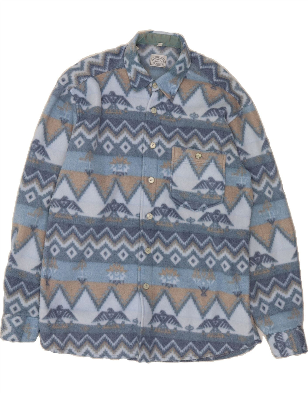 VINTAGE Mens Fleece Shirt Size 39/40 Medium Blue Geometric Polyester Vintage Vintage and Second-Hand Vintage from Messina Hembry 