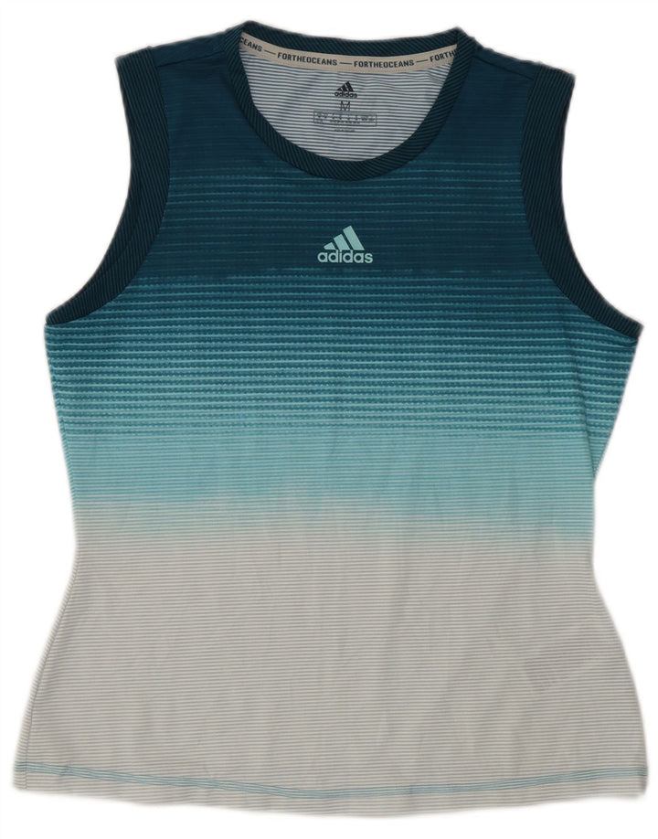Adidas Mujer Chaleco Top UK 12/14 Medio Azul Rayas Poliéster