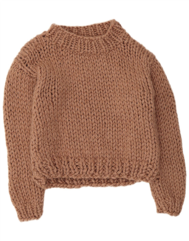 Vintage mujer crop tortuga cuello jumper suéter Reino Unido 14 Medio Beige