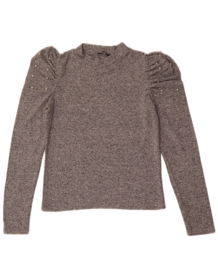 Zara Mujer Top Manga Larga UK 42 Gris Medio