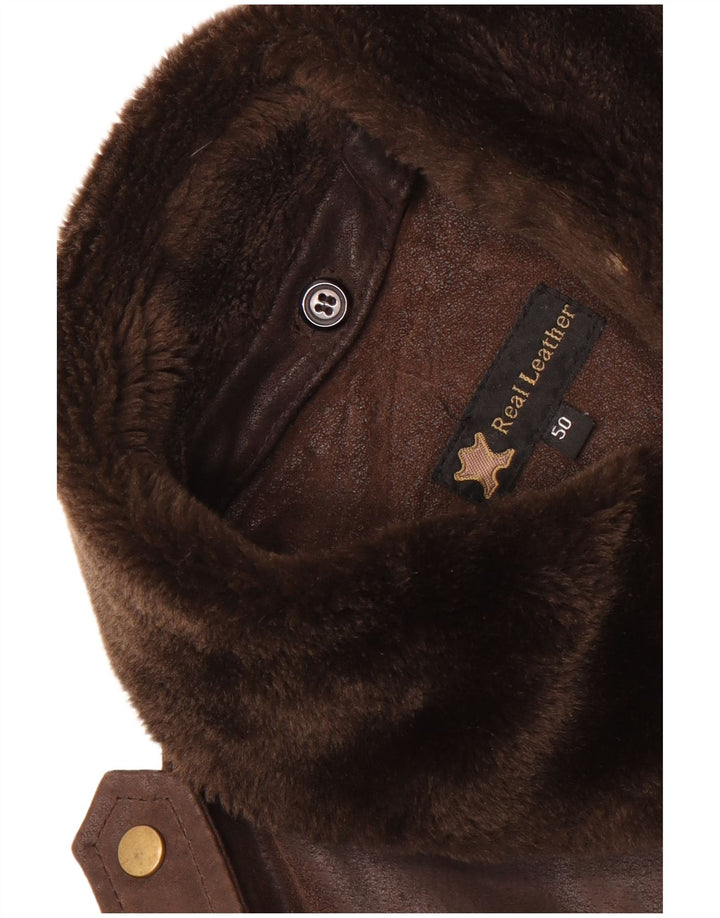 Vintage hombres cuero vuelo aviador chaqueta IT 50 cuero marrón grande