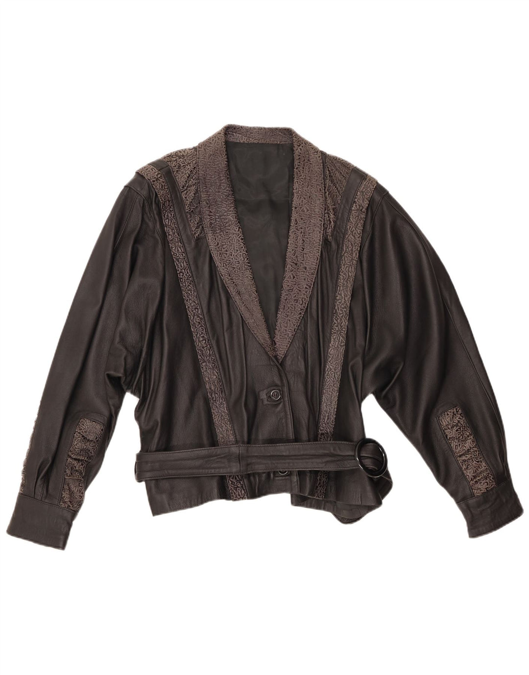 VINTAGE Chaqueta de cuero para mujer IT 48 XL Cuero geométrico negro