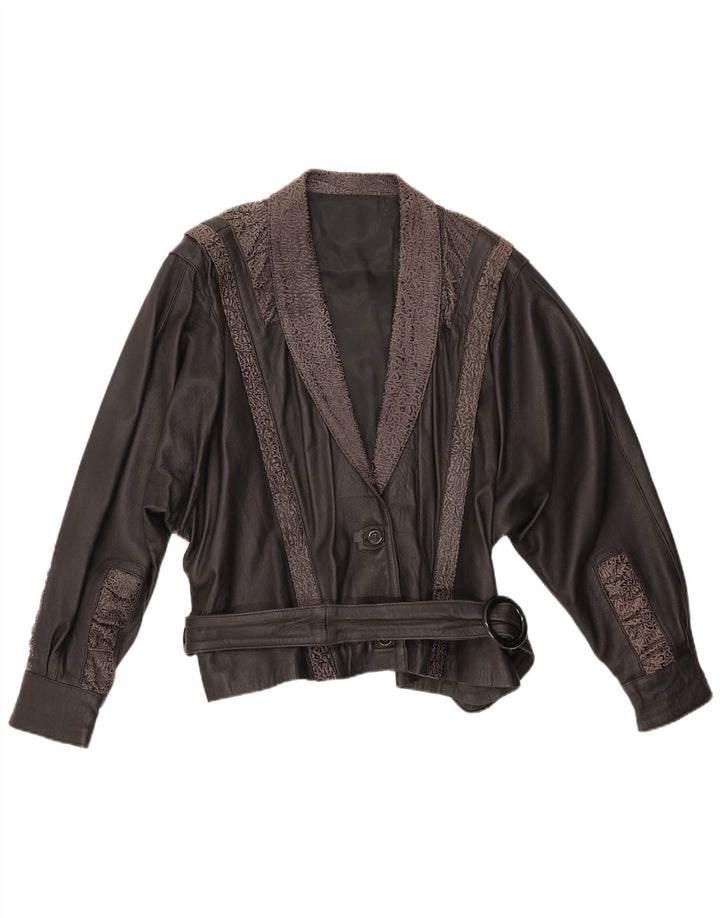 VINTAGE Chaqueta de cuero para mujer IT 48 XL Cuero geométrico negro