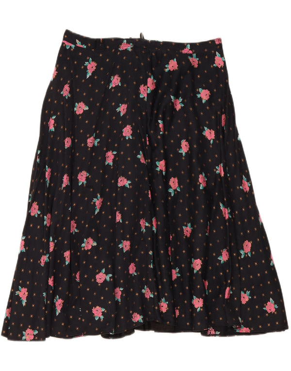Vintage mujer A-Line falda W34 grande azul marino floral