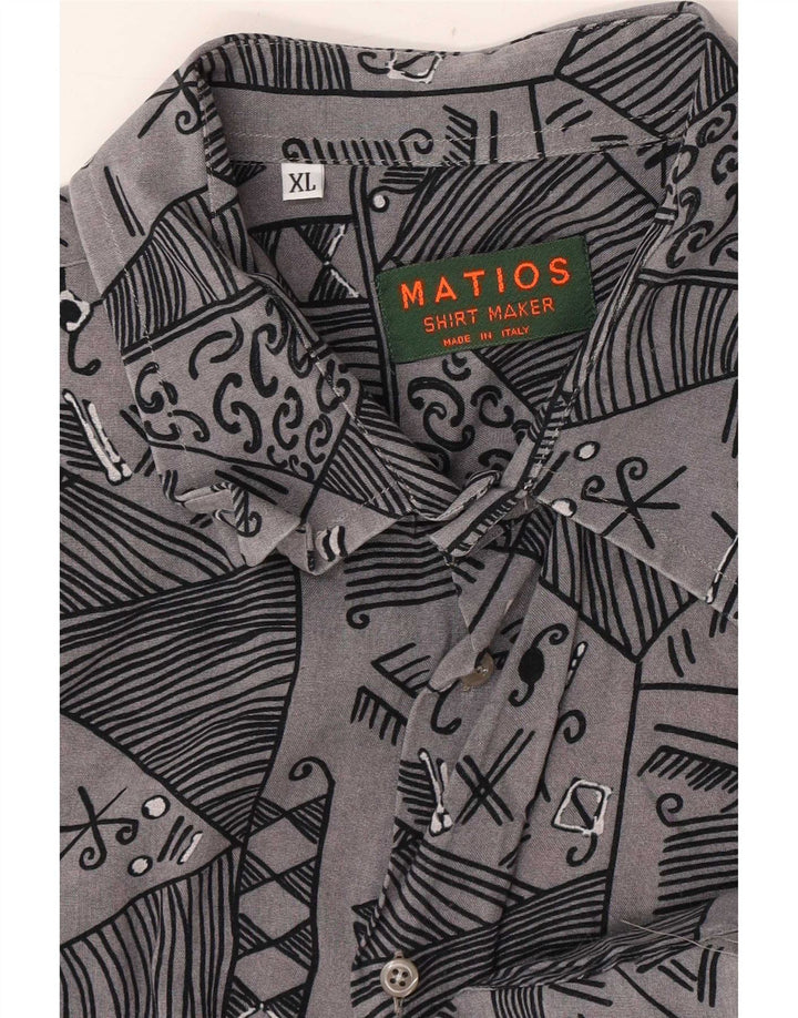 Camisa Vintage Hombre Manga Corta XL Gris Geométrico