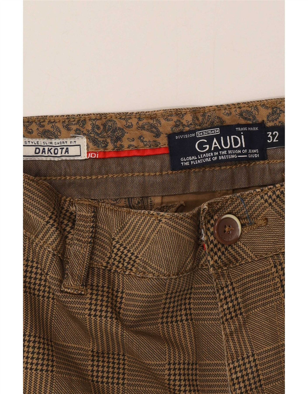 Gaudí Pantalones cortos chinos Dakota para hombre W32 Algodón a cuadros marrón medio