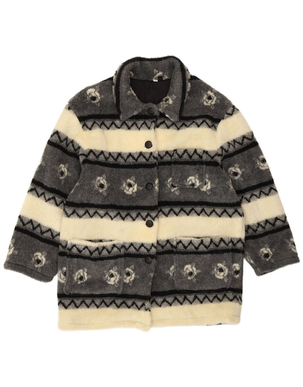 VINTAGE Mujer Sherpa Cortavientos Abrigo Reino Unido 20/22 2XL Beige Rayas