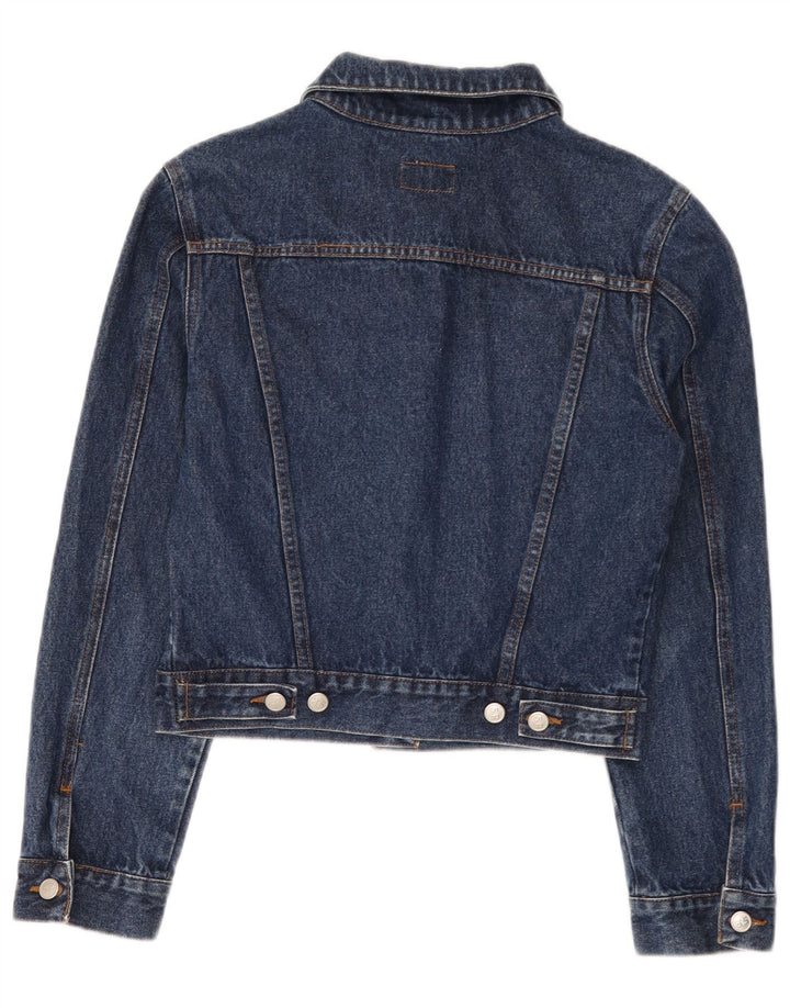 Vintage mujer crop denim chaqueta Reino Unido 14 algodón azul medio