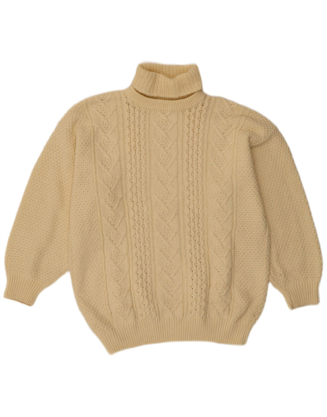 VINTAGE Mujer Roll Neck Jumper Suéter Reino Unido 18 XL Lana Blanca