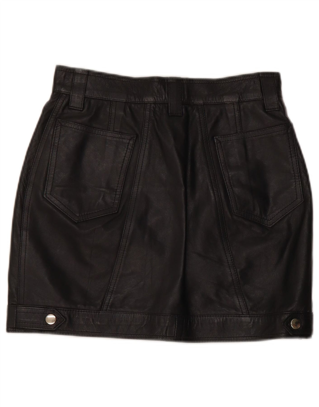 VINTAGE Womens High Waist Mini Leather Skirt IT 42 Medium W26  Black