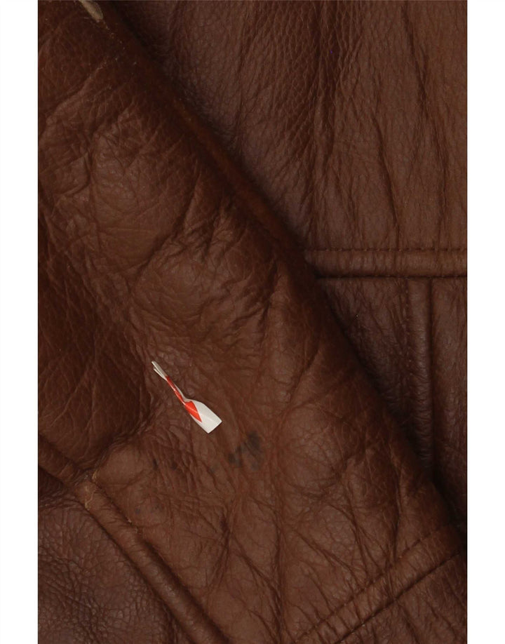 Chaqueta de piel de oveja vintage para hombre IT 52 XL cuero marrón