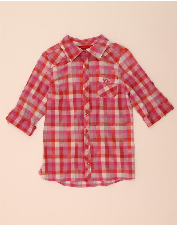 Vans Camisa de manga 3/4 para mujer UK 44 Large Pink Check Cotton