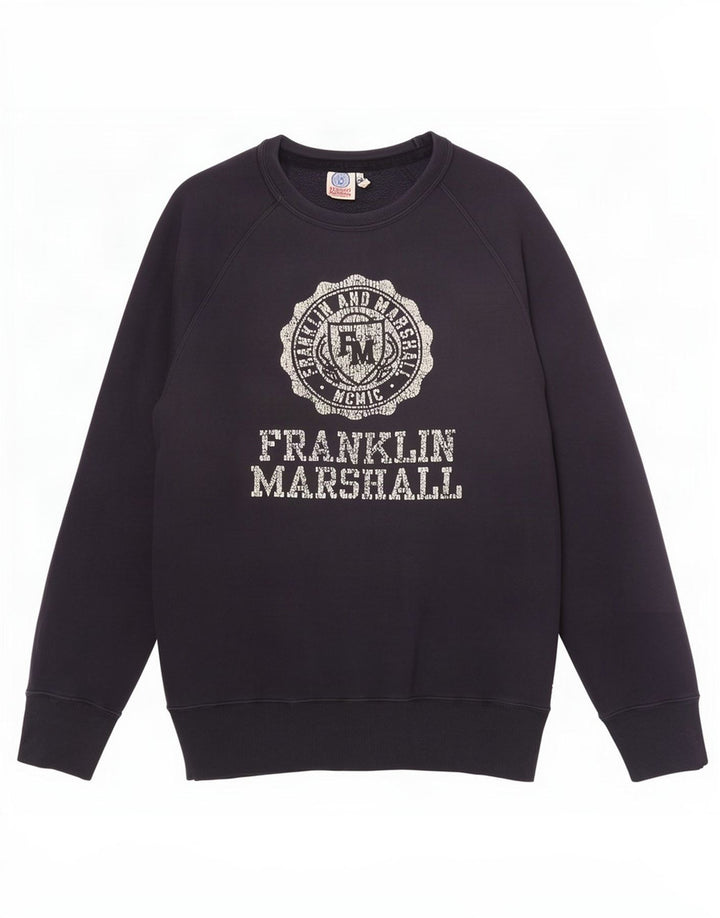 Franklin Marshall Mens Graphic Sudadera Jumper Medium Azul Marino
