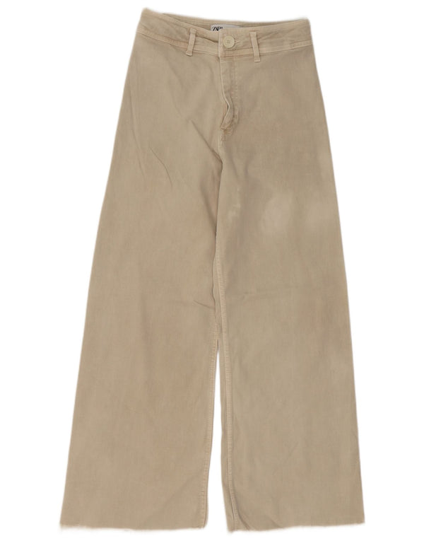 Zara Vaqueros de pierna ancha y tiro alto para mujer EU 38 Small W28 L26 Beige