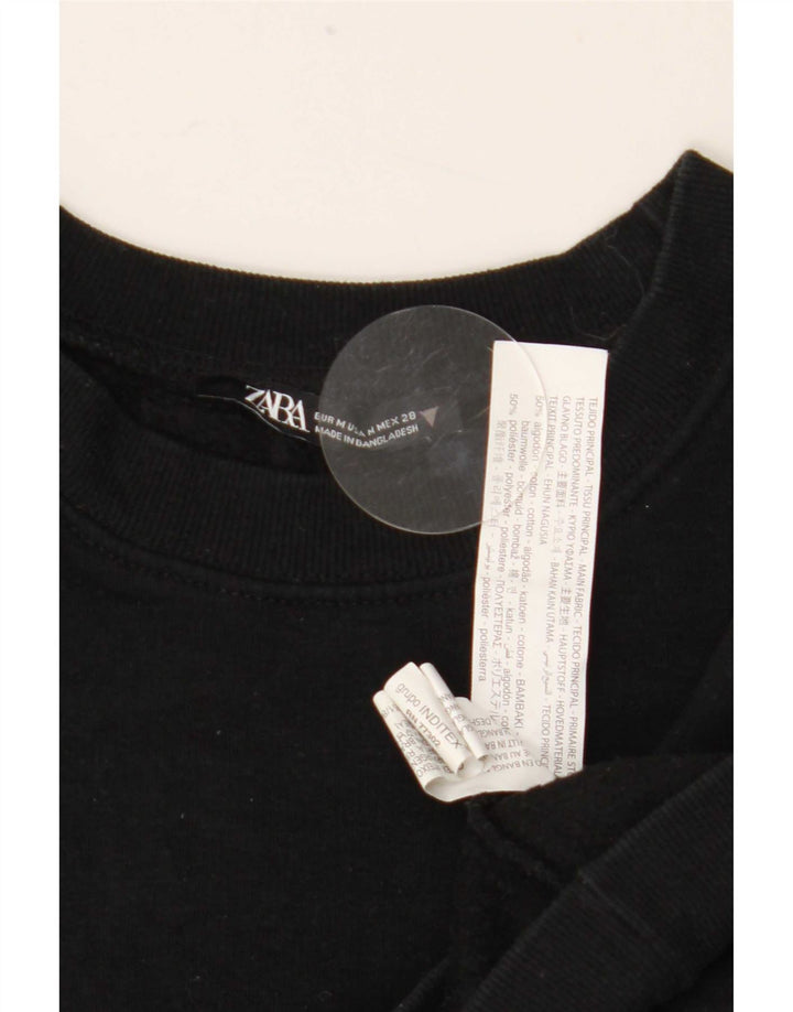 Zara Mujer Crop Sudadera Jumper UK 44 Mediano Negro Algodón