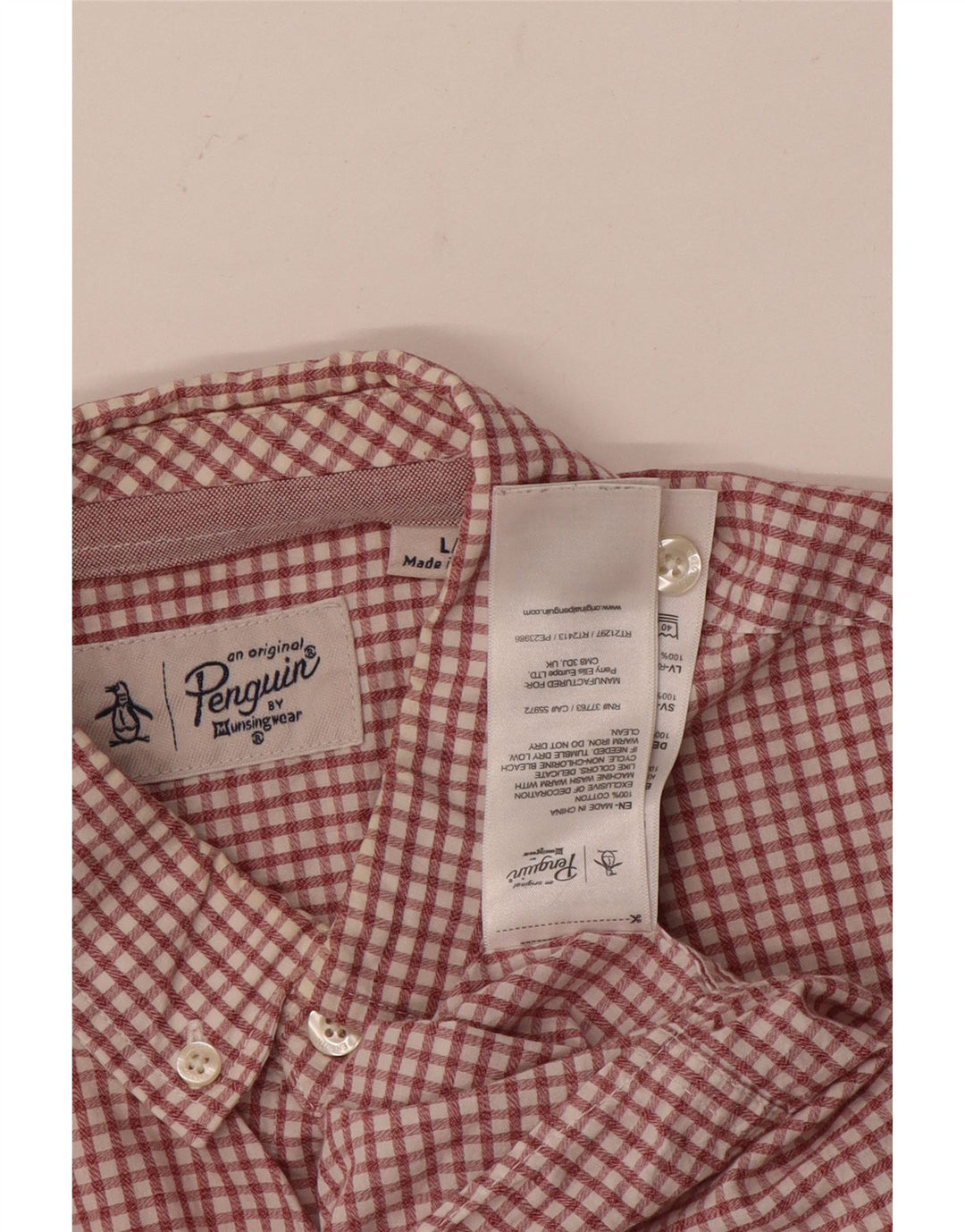Camisa Penguin Hombre Algodón Cuadros Rojos Grandes