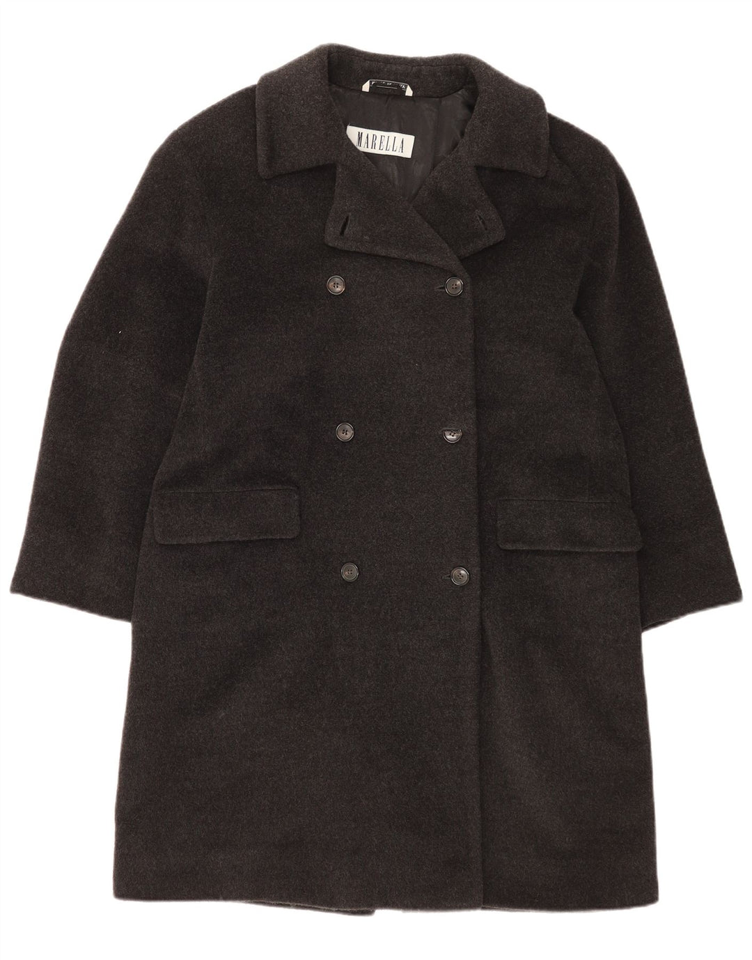 Marella Abrigo de doble botonadura para mujer UK 42 Lana virgen gris medio