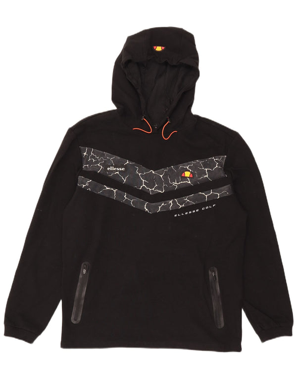 Ellesse Mens Hoodie Jumper Large Black Geometric Cotton