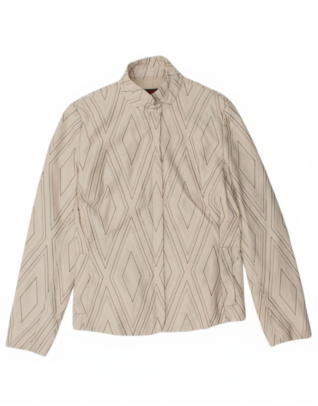 REISS Womens Bomber Jacket UK 14 Medium White Argyle/Diamond Cotton