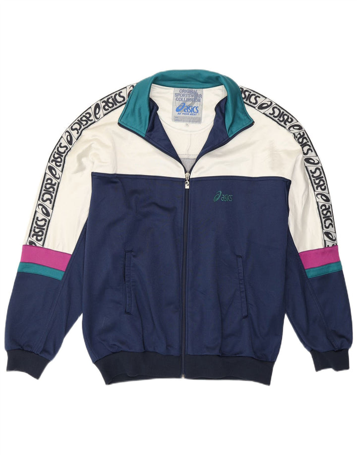 ASICS Chaqueta superior de chándal gráfico para hombre IT 54 XL Azul marino Colorblock