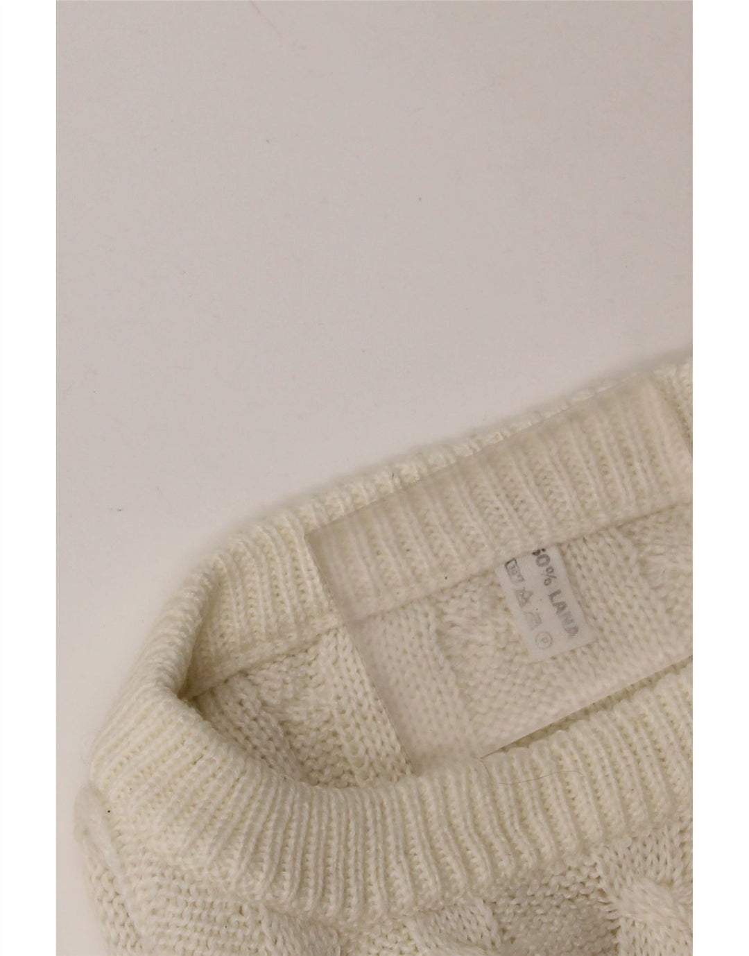 VINTAGE Mujer Crew Neck Jumper Suéter Reino Unido 14 Lana Blanca Mediana