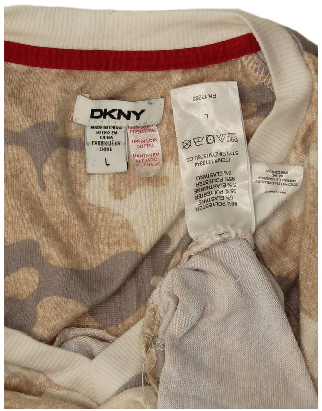 Dkny Top gráfico para mujer manga larga UK 46 Poliéster de camuflaje beige grande