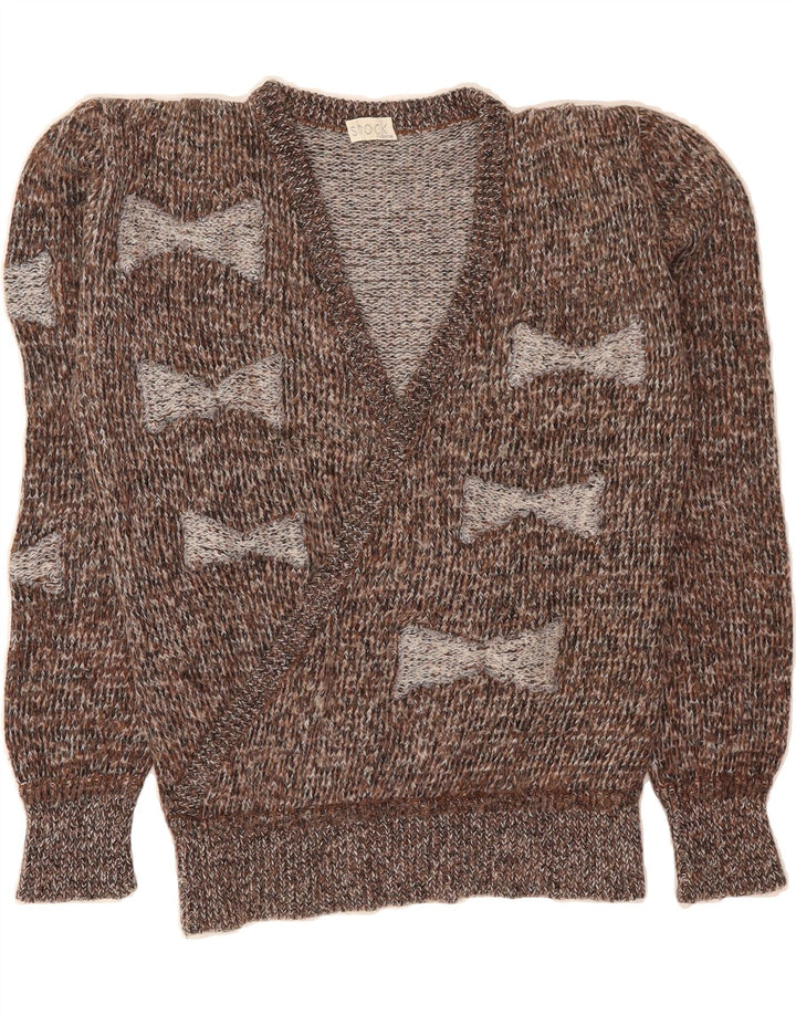 VINTAGE Womens V-Neck Jumper Sweater UK 12 Medium Brown Geometric Vintage Vintage and Second-Hand Vintage from Messina Hembry 