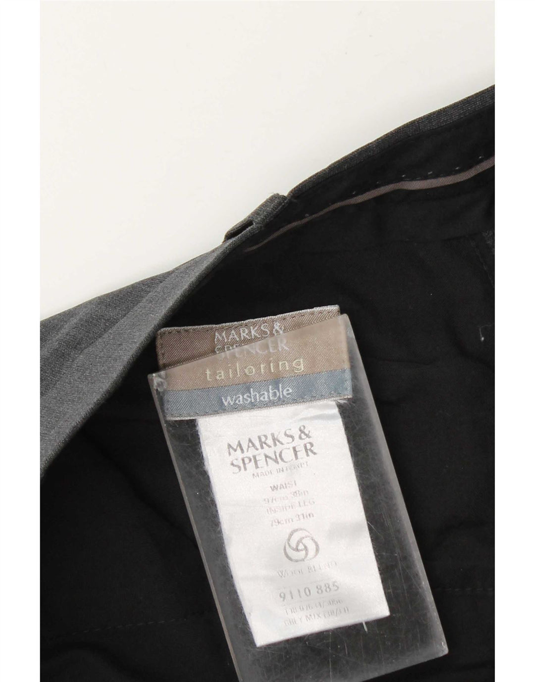 Marks & Spencer Pantalón de traje entallado para hombre W38 L31 Poliéster gris