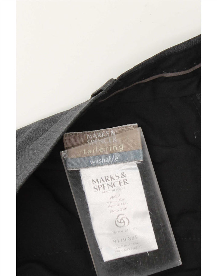 Marks & Spencer Pantalón de traje entallado para hombre W38 L31 Poliéster gris