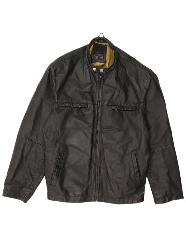Pierre Cardin Chaqueta bomber de cuero para hombre UK 40 Large Black