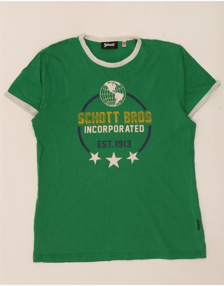 Schott Hombre Camiseta Gráfica Top Algodón Verde Medio