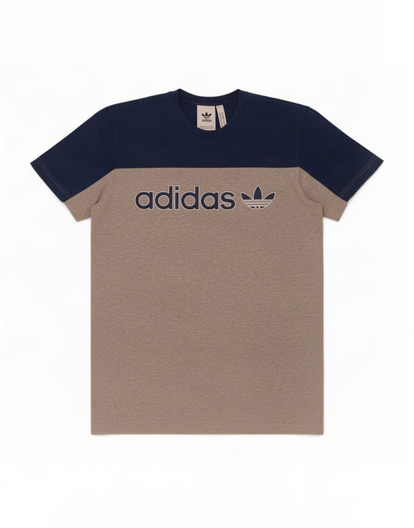 Adidas Hombre Camiseta Gráfica Top Algodón Colorblock Gris Medio