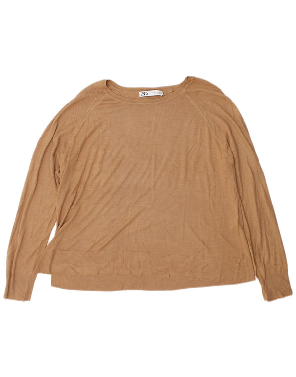 Zara Mujer Jersey Cuello Barco Jersey UK 40 XL Viscosa Marrón