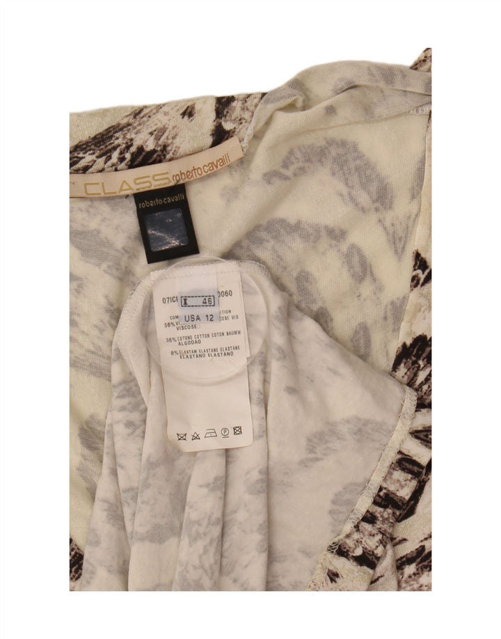 Roberto Cavalli Vestido acampanado con estampado abstracto para mujer IT 46 Large Off White