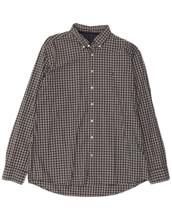Tommy Hilfiger Camisa Regular Fit para Hombre 2XL Algodón a Cuadros Gris