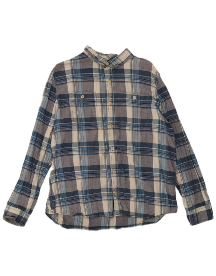 Camisa de franela para hombre Fat Face XL Algodón a cuadros azul