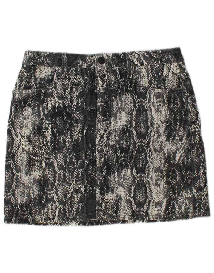 ZARA Mujer Mini Falda Mediana W30 Gris Animal Print Algodón