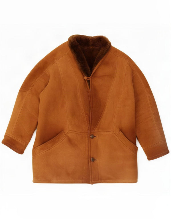 Chaqueta vintage de piel de oveja con 3 botones para hombre UK 40 Grande Cuero marrón