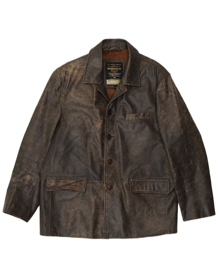 Mays & Rose Chaqueta de cuero para hombre IT 50 Cuero marrón grande