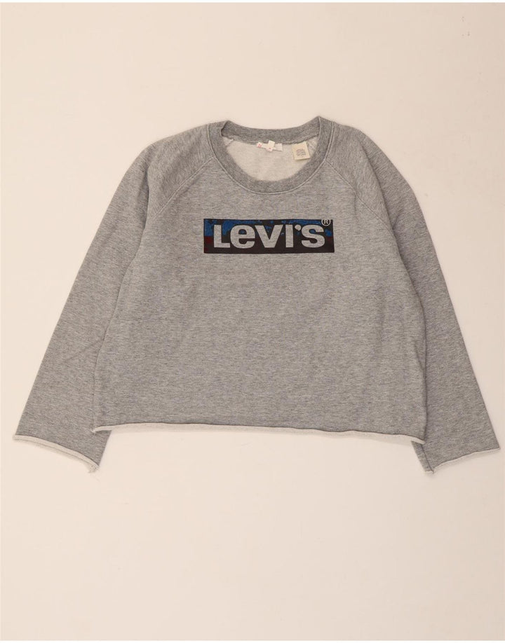 LEVI'S Sudadera con gráfico corto para mujer, talla 40, talla grande, color gris moteado
