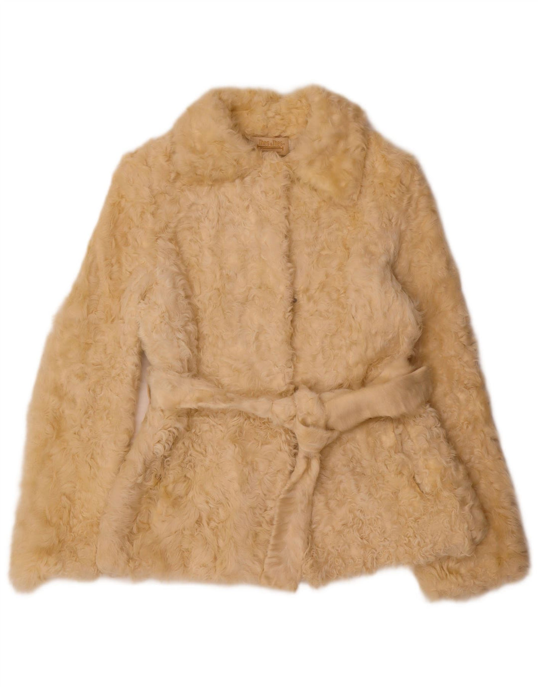 Vintage mujer chaqueta de piel sintética Reino Unido 12 beige medio