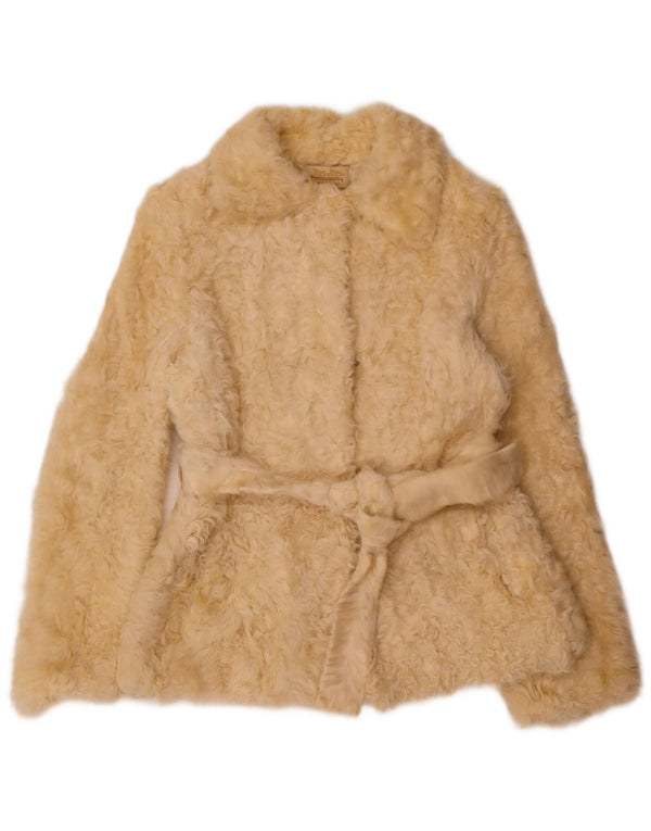 Vintage mujer chaqueta de piel sintética Reino Unido 12 beige medio