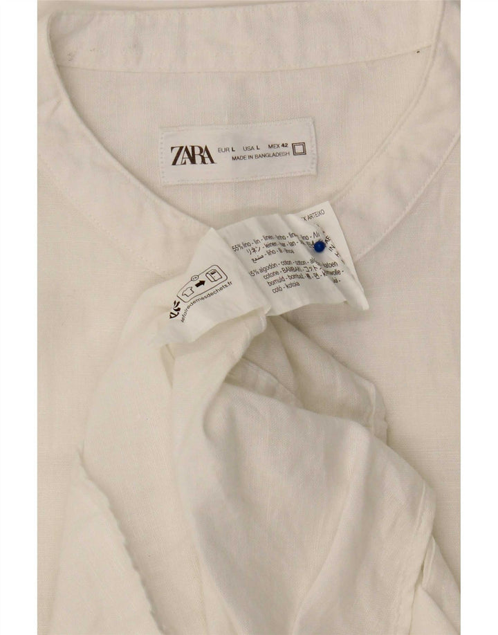 Zara Hombre Camisa Tipo Jersey Grande Lino Blanco