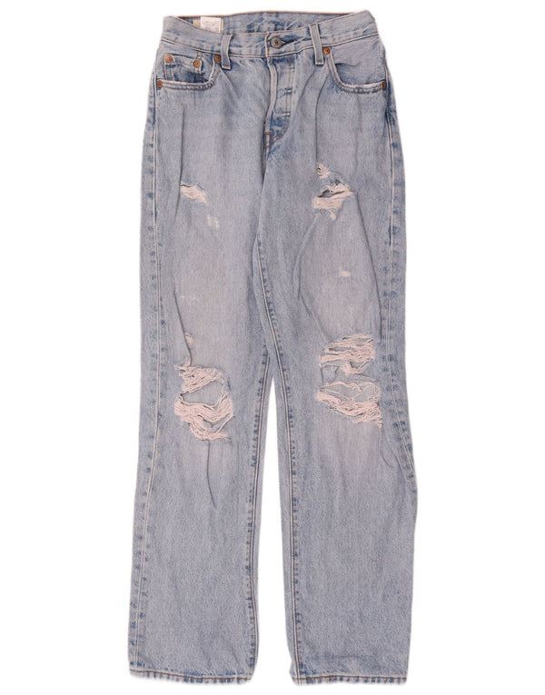 Levi's Mujer 501 Vaqueros Rectos Desgastados W23 L30 Algodón Azul