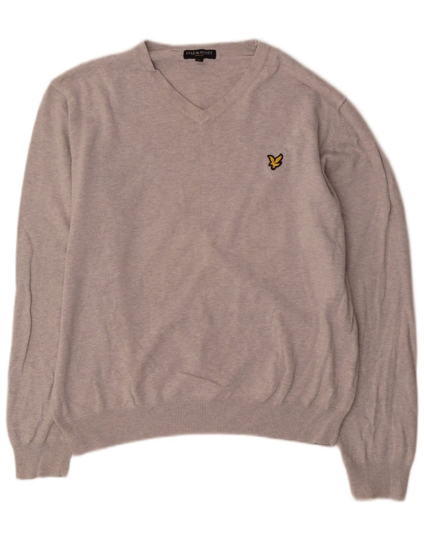 Lyle & Scott Jersey con cuello en V para mujer UK 40 XL Algodón moteado gris