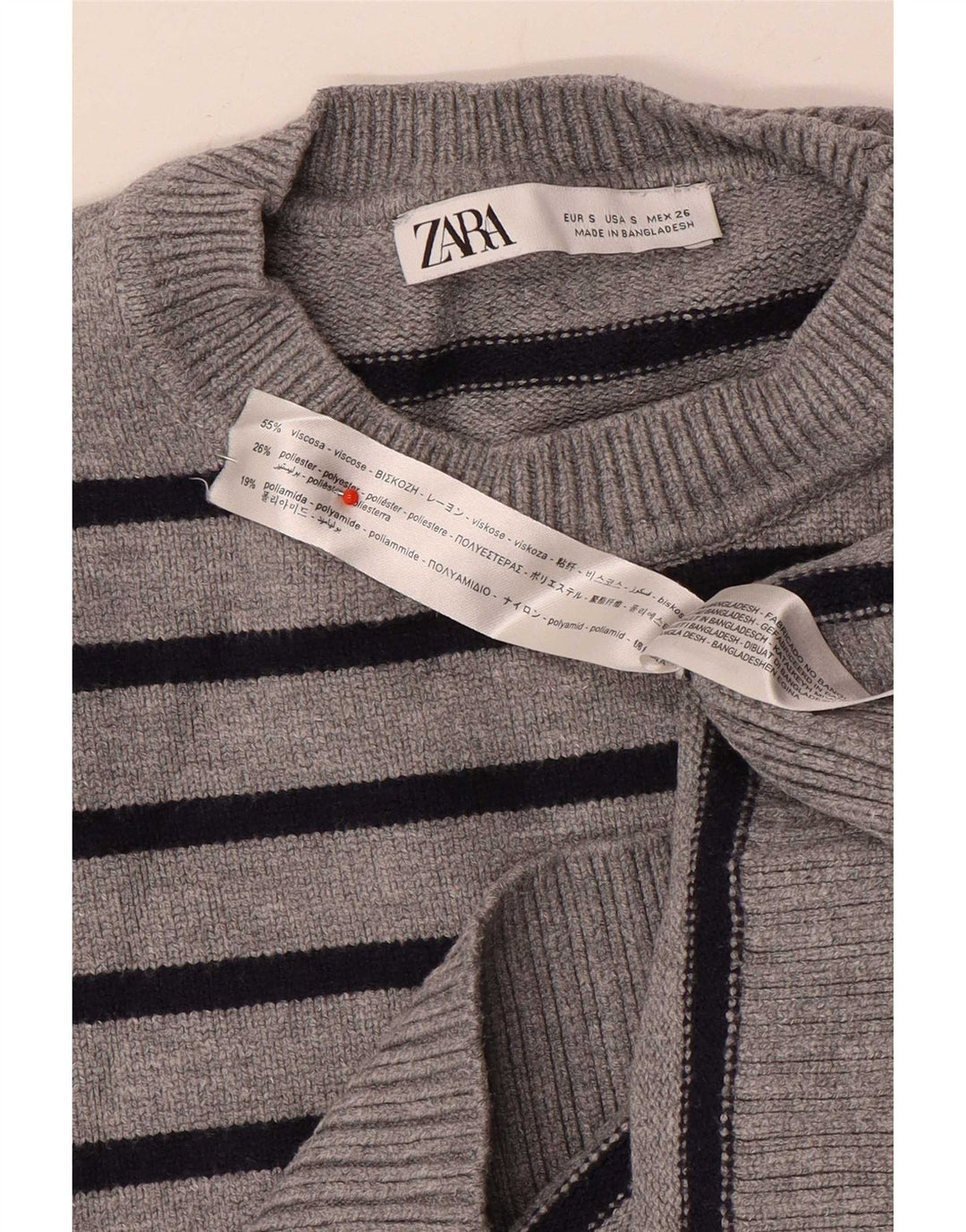 Zara Mujer Suéter De Cuello Redondo De Gran Tamaño UK 10 Small Gris Rayas