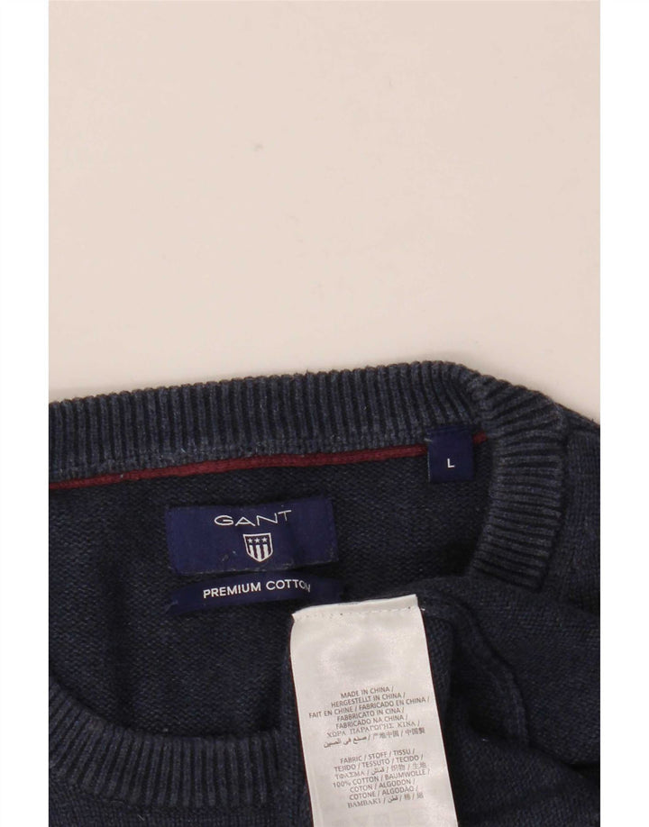 Gant Jersey de cuello redondo para hombre, talla grande, algodón azul marino