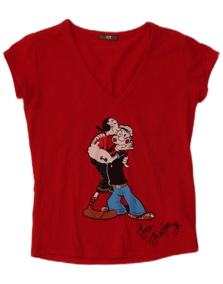 ICEBERG Camiseta gráfica Popeye para mujer Top UK 12 Algodón rojo mediano