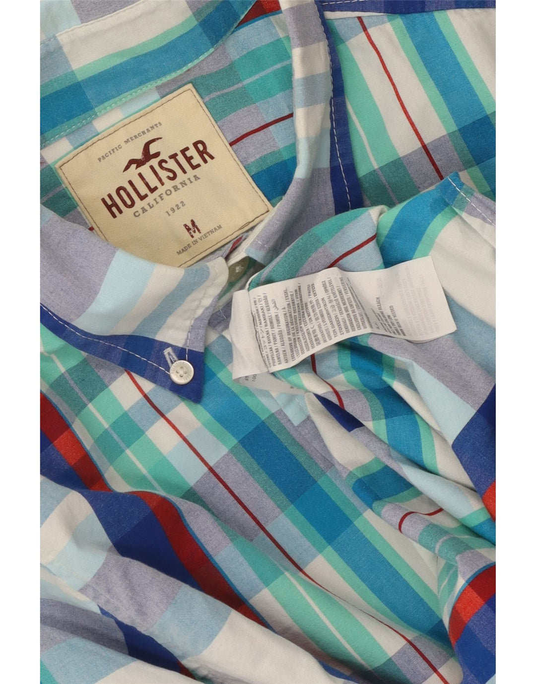Camisa Hollister Hombre Algodón A Cuadros Azul Medio