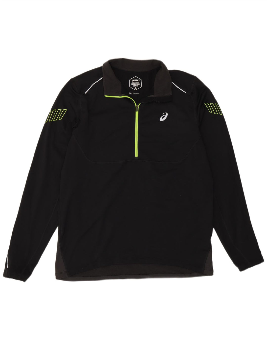 Asics Hombre Zip Neck Pullover Chándal Top Grande Negro Colorblock